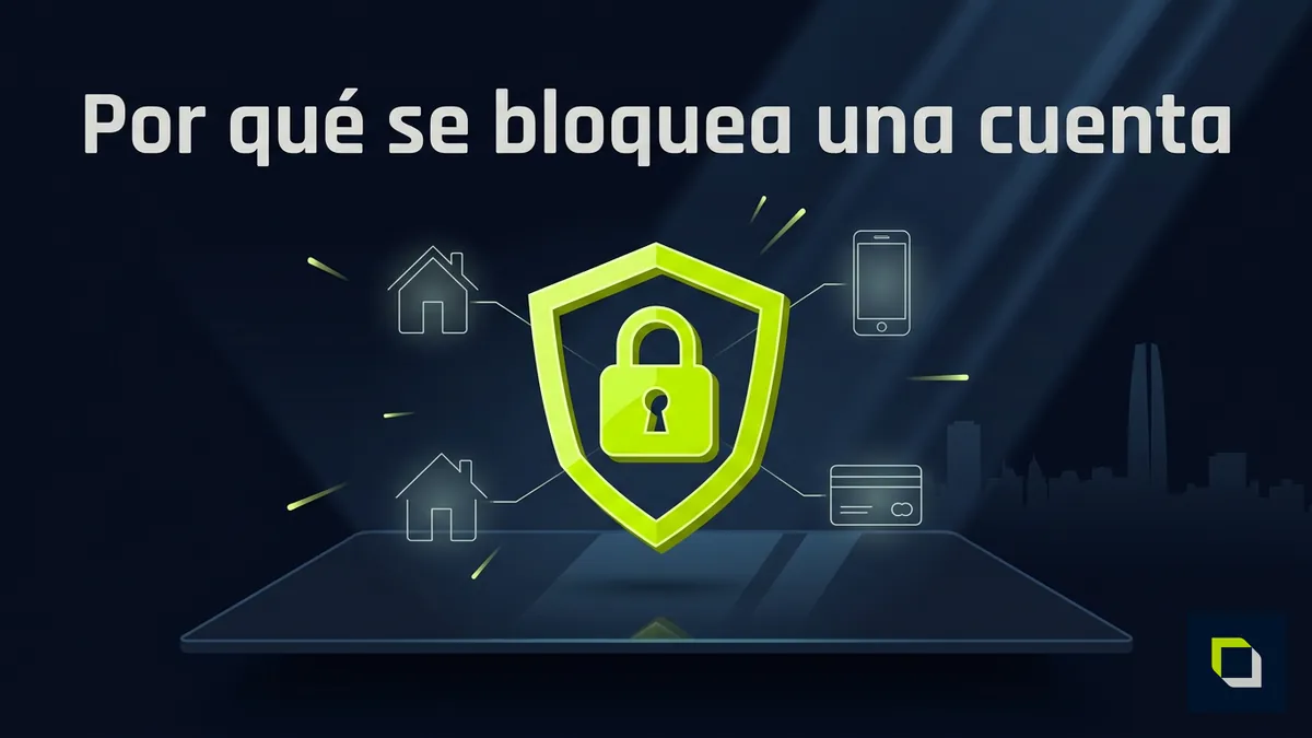 Escudo neón con iconos de hogar, dispositivo y pago que ilustra por qué se bloquea una cuenta en Epicbet